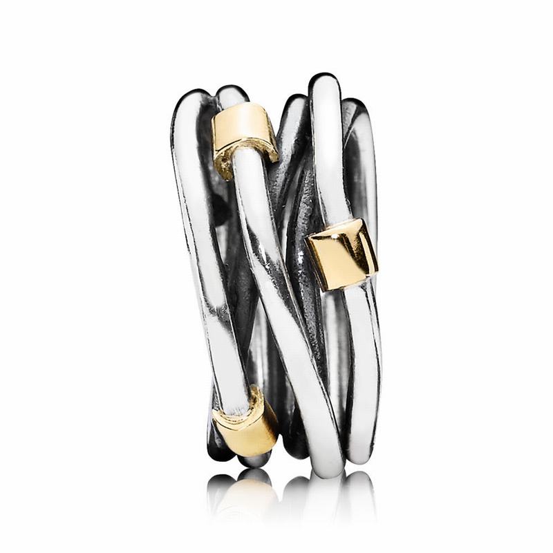 Pandora Silver Rope Bands Statement Ring - Two Tone - Canada | VO1939FY